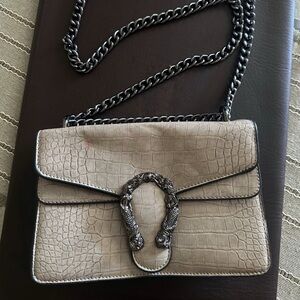 Black & Tan Faux Alligator Skin Leather Crossbody Bag w/ Black Chain Strap